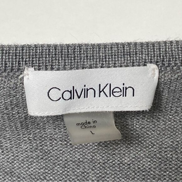 Calvin Klein Gray Long Bell Sleeve Career Wear Knee Length Sweater Dress Size L - Picture 4 of 14